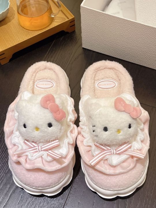 sanrio-หอพักนักเรียนหญิง2023ใหม่-หอพักรองเท้าแตะผ้าฝ้ายน่ารักพื้นหนาน่ารักบ้าน