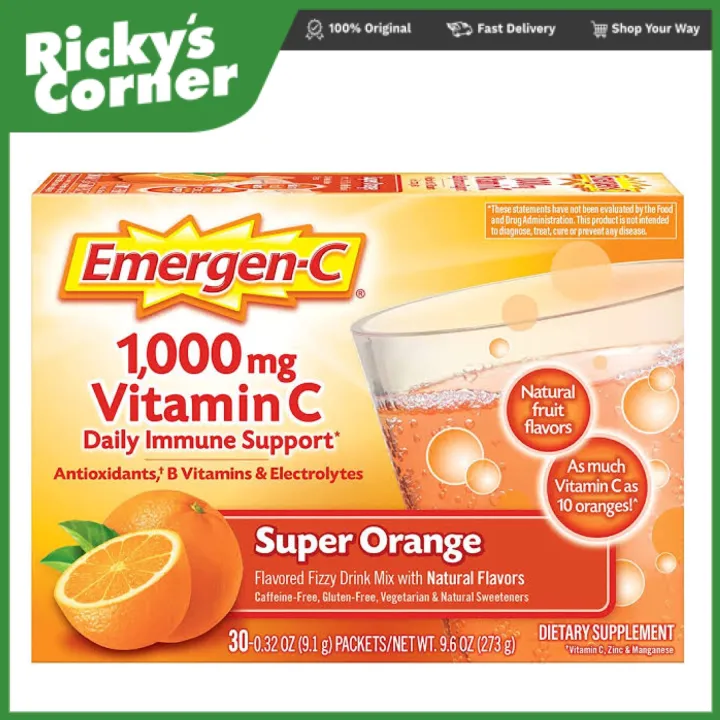 Emergen-C Vitamin C 1000mg Powder (30 Count, Super Orange Flavor, 1 ...