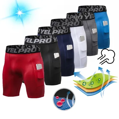 Mens Bodybuilding Compression Tight Shorts Men Pocket Fittness Shorts Male Sweat Gym Quick Dry Sport Shorts For Running 2021