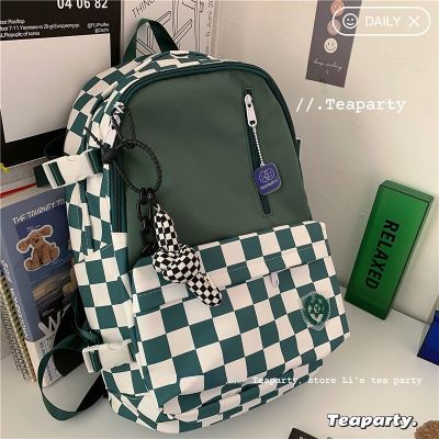 Korean style ins Klein blue plaid schoolbag large-capacity backpack college students shuangjianb