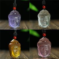 Naturale Bianco E Giallo Rosa Cristallo Intagliato Testa Di Buddha Ciono Dololgioielli Fascino Amuleto Regalo Per Gli Uomini Catena Maglione