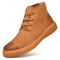 38-47 Mens Split Cow Leather Boots Autumn Winter Flat-soled Leisure Retro Plus Size Soft Breathable Male Shoes Hy68