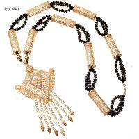 Luxury Algeria Trendy Beads Necklace Chain Gold Water Drop Tassels Pendant Wedding Caftan Shoulder Chest Jewelry