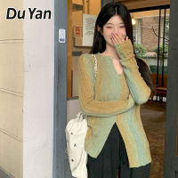 Du YAN เสื้อเข้ารูปพอดีลายทางแขนยาวผูกเสื้อกันหนาวย้อมไล่ระดับสี