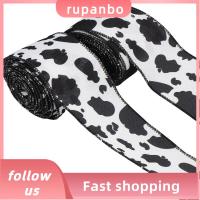 RUPANBO039392692 2 Rolls 10 Yards 2.5นิ้วค่ะ ริบบิ้นพิมพ์ลายวัวแบบมีสาย สีดำและสีขาว ผ้าผ้าทอ เครื่องประดับลายจุดวัว ริบบิ้นสายวัว โพลีเอสเตอร์ ริบบิ้นวัวสีดำและสีขาว พวงหรีดสำหรับเด็ก