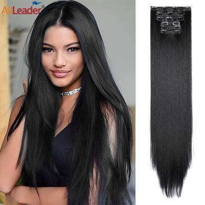 【YF】 16 Clip In Straight Synthetic Hair Extension 30 Inch 6Pcs/Set Thick Fake Hairpieces Soft
