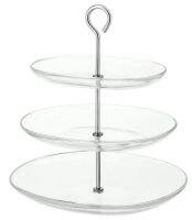 KVITTERA Serving stand, three tiers, clear glass, stainless steel (ควิทเทียร่า จานเสิร์ฟ 3 ชั้น, แก้วใส, สแตนเลส)