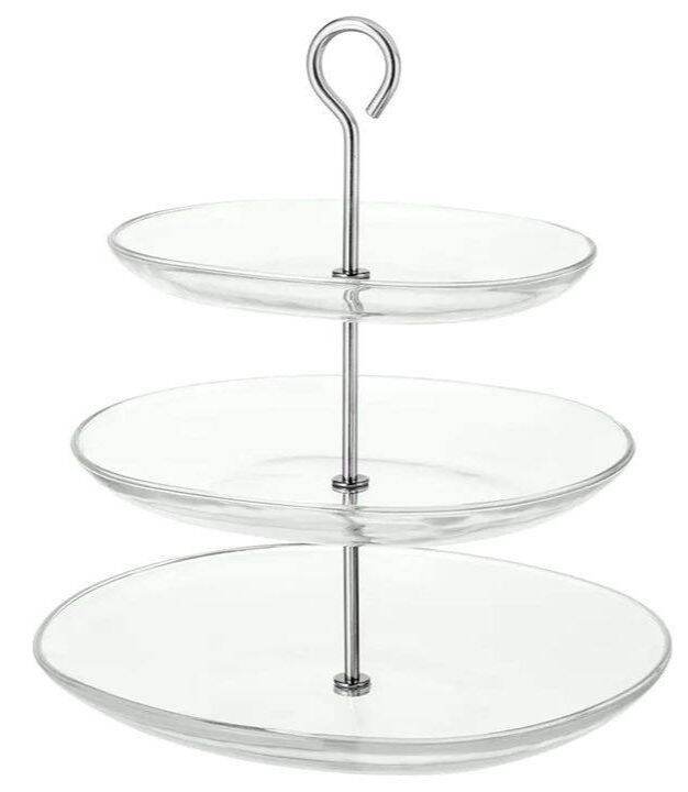 kvittera-serving-stand-three-tiers-clear-glass-stainless-steel-ควิทเทียร่า-จานเสิร์ฟ-3-ชั้น-แก้วใส-สแตนเลส