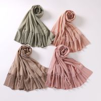 Two fold pearl chiffon scarf nail bead hui fabric gauze turban muslims in Malaysia my hijab