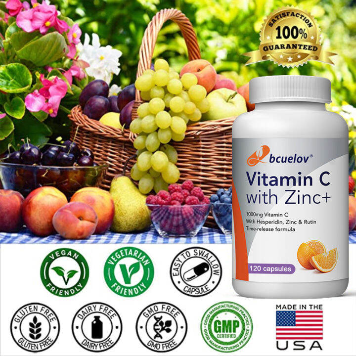Vitamin C Zinc Formulated with 1000 mg Vitamin C, Bioflavonoids and Zinc for AllDay Protection