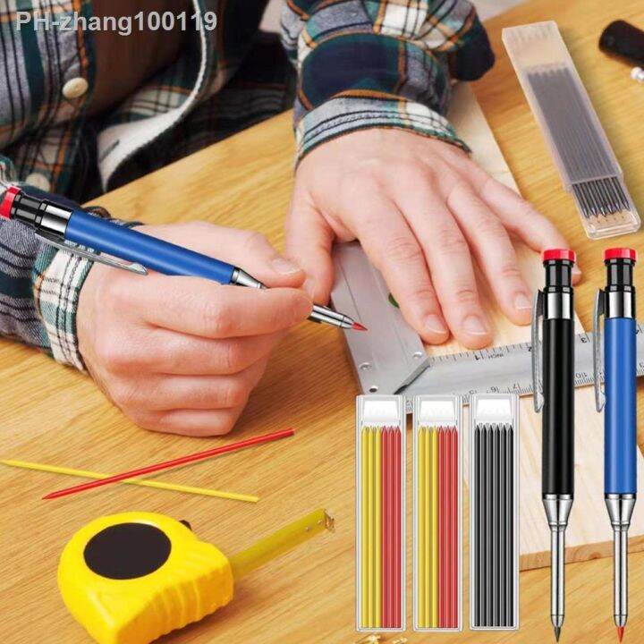 metal-solid-carpenter-pencil-set-for-deep-hole-marker-with-refill-leads-marking-tool-woodworking-deep-hole-mechanical-pencils