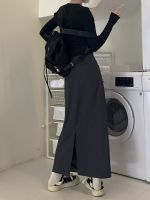 S-XL 2Colors Women Straight Long Skirt Autumn Winter Korean Style High Waist Back Split Suit Long Skirts Female(75054