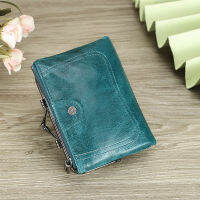 ContactS Small Metal Frame Purse Ladies Genuine Leather Wallet Women Hasp and Zipper Purses for Woman Coins and Cards