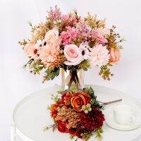 Artificial Flowers Rose lavender Hydrangea Daisy Autumn Hybrid Bouquet for Home Wedding Christmas Decor Fall Silk Fake Flower Artificial Flowers  Plan