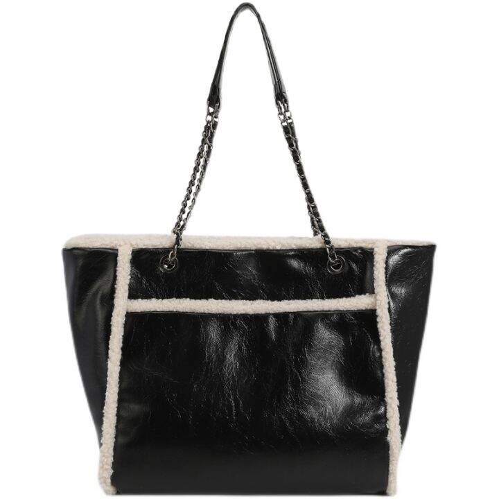 korea-suede-lambswool-splice-big-totes-bags-for-women-handbag-large-capacity-lamb-wool-chain-female-shoulder-bags-bolsas-black