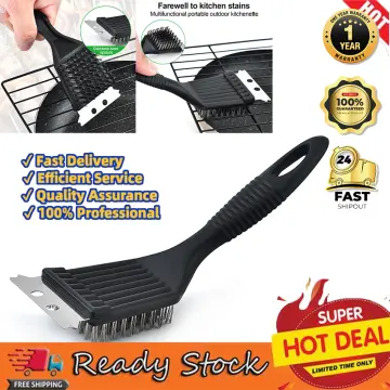 Grill Brush with Extra Strong Long Handle- Safe Wire BBQ Cleaning Brush and  Grill Basting Brush Set