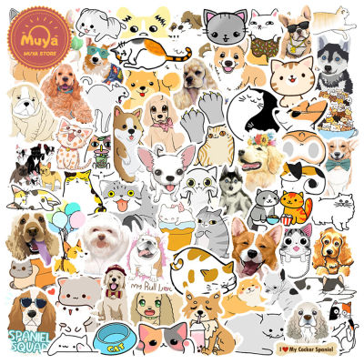 MUYA 100pcs Cat and Dog Stickers Waterproof Cute Animal Vinyl Stickers for Laptop