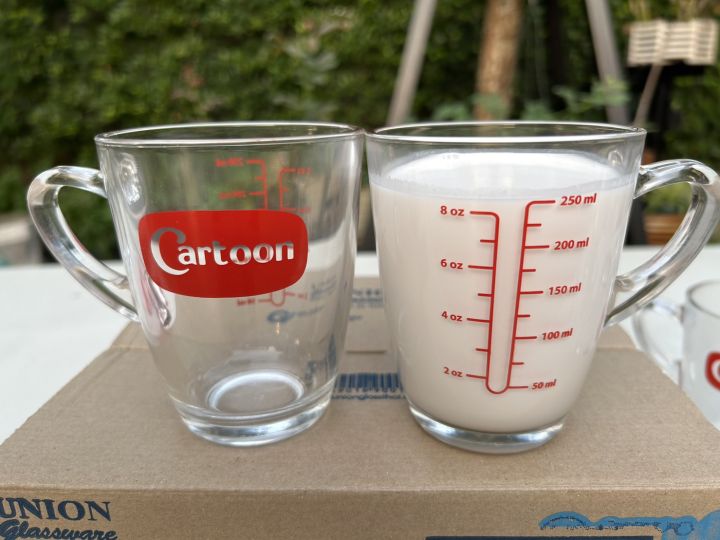แก้วตวงcartoon-มีหูจับ-สเกลสีแดง-8oz-250ml-ได้แก้ว-2-ใบ-รับประกันสินค้าแตกเสียหายระหว่างขนส่ง