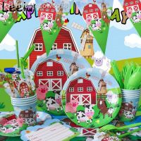 ✕ Farm Animal Barn Themed Party Disposable Tableware Set Cups Plates Paper Towels Straws Childrens Birthday Decorations