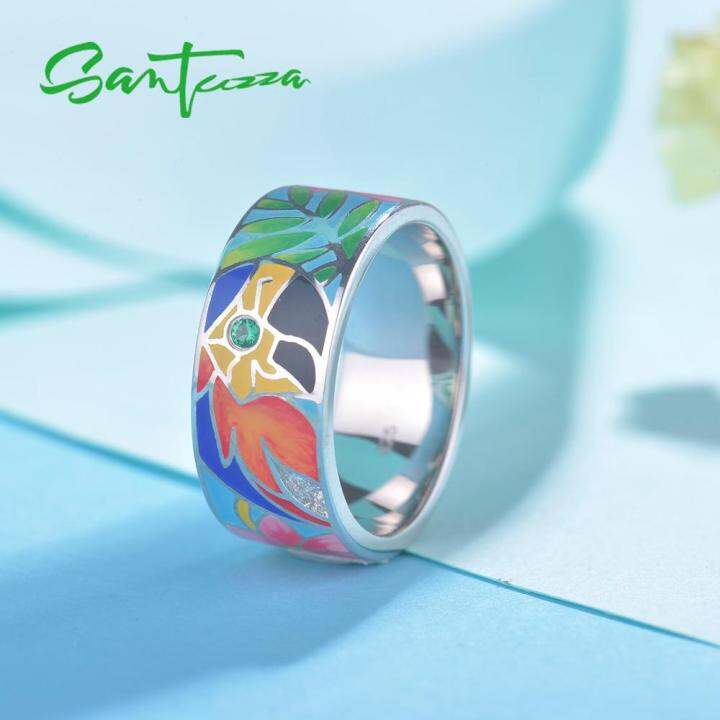 santuzza-silver-rings-for-women-925-sterling-silver-white-cz-handmade-enamel-lovely-parrot-unique-ring-party-fashion-jewelry