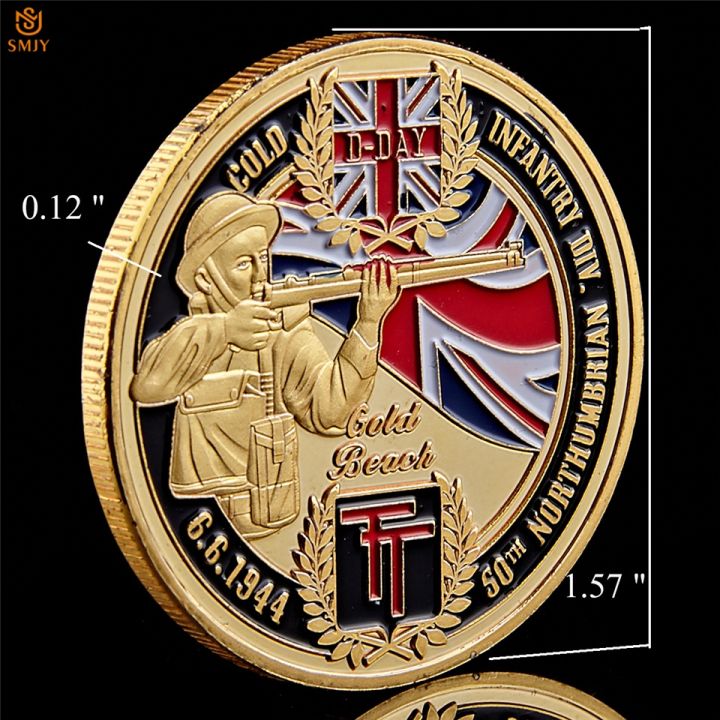 5pcs-ww-ii-6-6-1994-d-day-uk-infantry-division-50th-northumbrian-infantry-gold-military-token-challenge-souvenir-coins-and-gifts