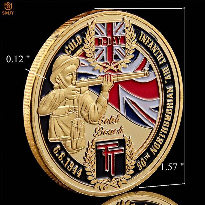 5pcs-ww-ii-6-6-1994-d-day-uk-infantry-division-50th-northumbrian-infantry-gold-military-token-challenge-souvenir-coins-and-gifts