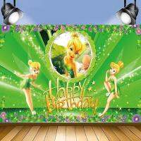 Fairy ฉากหลัง Tinker Bell Theme ฉากหลังอุปกรณ์งานเลี้ยงวันเกิดภาพสีเขียวพื้นหลังสำหรับ Tinkerbell Theme Party เค้กตกแต่งตาราง Baby Shower Banner