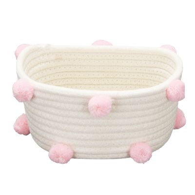 Cotton Woven Storage Basket Cute Pompom Decor Sundries Finishing Box Nordic Cosmetic Toys Organizer Frame Pink