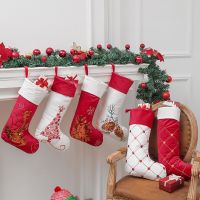 Christmas Stocking Socks Red Xmas Gifts Kids Candy Bag  Pocket Hanging Ornaments Christmas Decorations For Home New Year 2023 Socks Tights