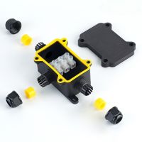 ✸ IP68 Outdoor Waterproof Junction Box – Black 3 Way Mini Connector Box with PC Plastic and Terminal Designed for Buried Wires