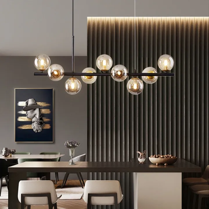 Nordic Light Luxury Dining Room LED Chandelier Modern Rectangular Black ...