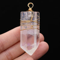 Natural Semi-precious Stone Pendant Wire Wrap Clear Quartz Charms for Jewelry Making DIY Necklace Accessories Gift Size 22x53mm