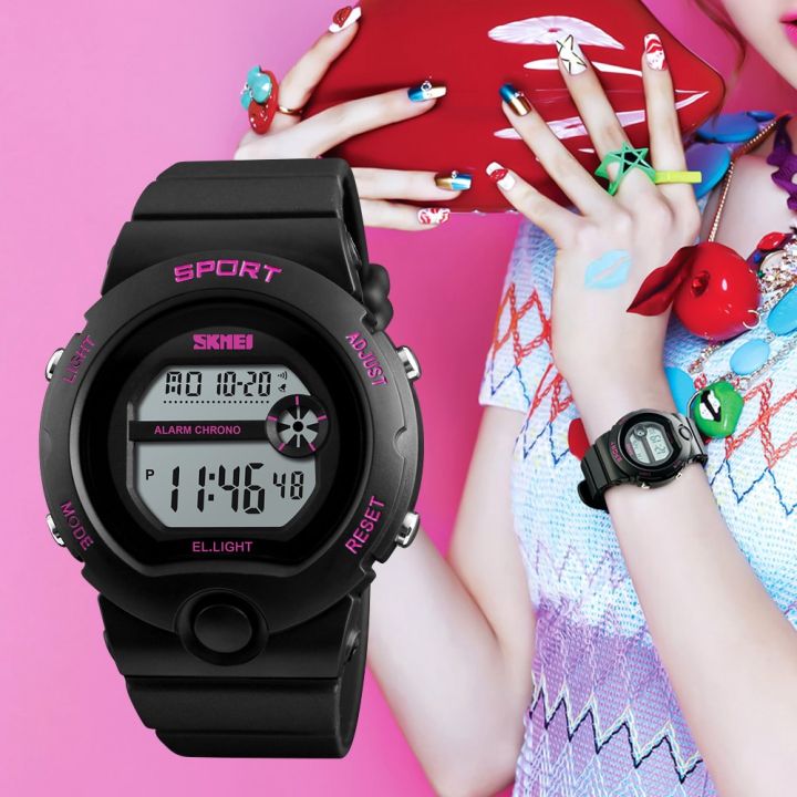 skmei-แฟชั่นสุภาพสตรีนาฬิกาผู้หญิงกันน้ำโครโนนาฬิกานาฬิกาข้อมือนาฬิกาปลุกดิจิตอล