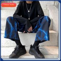 ❤️TThouse❤️【Ready Stock】Summer Lightning Printed High Waist Wide Leg Pants Straight Leg Casual Pants for Men and Women Korean-Style ins Harajuku bf Wind pants uni pants seluar lelaki Seluar Lurus Kasual Wanita男女可穿闪电印花宽松百搭大码轻微弹力裤子直筒阔腿裤运动休闲裤