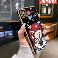 JIUMOO เคส C21 Realme ลายการ์ตูนชานมนำโชคเด็กผู้หญิงเคสมือถือดีไซน์ใหม่สี่เหลี่ยมกรอบบางลายชุบด้วยกล้องฝาปิดเลนส์เต็มเคสป้องกันกันกระแทก Softcase