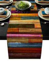 [HOT ZEXKLIOALQAQ 529] กระดานไม้ที่มีสีสัน Retro Rustic Table Runner หน้าแรกห้องรับประทานอาหารตกแต่งผ้าปูโต๊ะงานแต่งงาน Christmas Party Table Runners