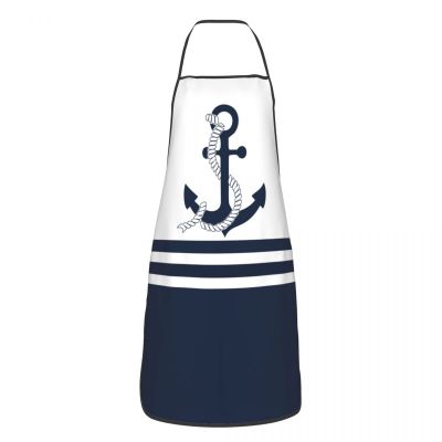 Nautical Blue Anchors With Blue And White Stripes Kitchen Chef Cooking Apron Men Women Sailing Sailor Tablier Cuisine Gardening