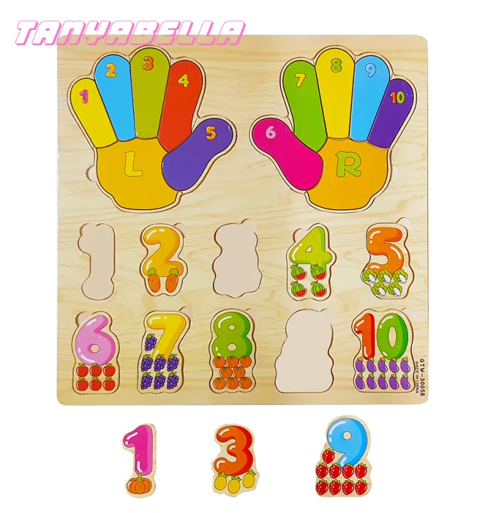 Big Wooden Inset Hands and Numbers Puzzle Board for Toddlers Kids