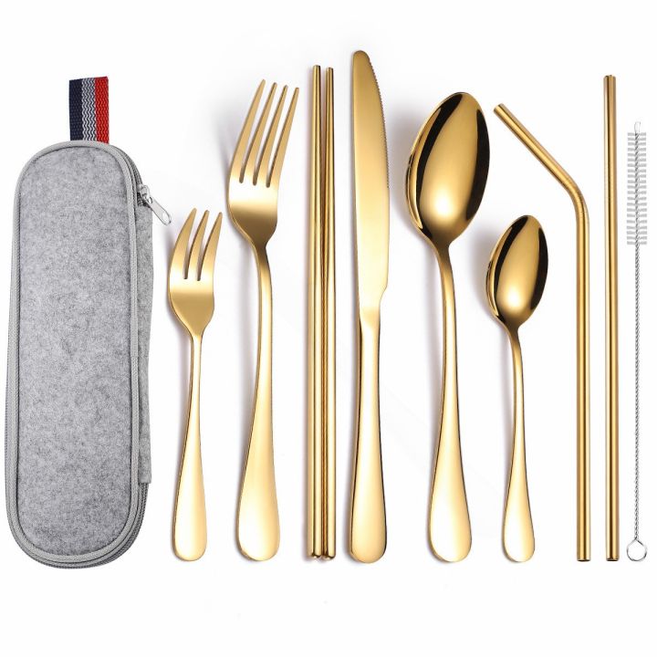 portable-cutlery-set-stainless-steel-tableware-portable-case-fork-spoon-knife-travel-dinner-set-bag-cutlery-set-9-pc-dropshiping-flatware-sets