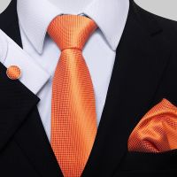 ﹍﹉✑ Fashion Brand Nice Handmade Silk Tie Handkerchief Cufflink Set For Men Necktie Orange Paisley Shirt Accessories lover 39;s day