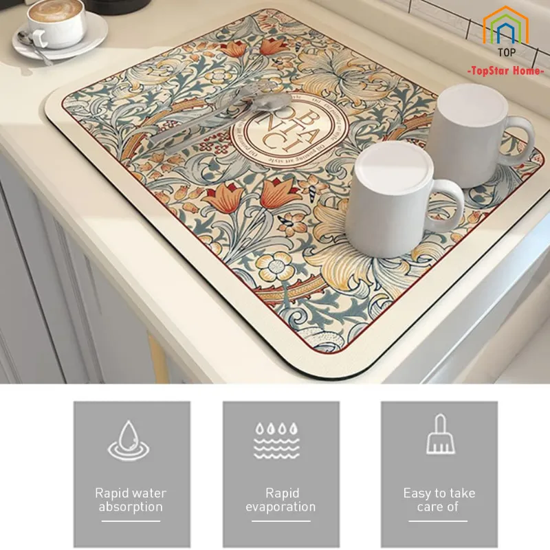 Fantasy Style Draining Mat, Kitchen Counter Moisture Absorbing, Powerful  Absorbent Pad Dish Draining Mat Quick Drying Rubber Anti-slip Tableware Mat  