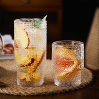 Retro Glass Cup Stacking Embossed Glasses Transparent Iced Bubble Water  Juice Whiskey Cocktail Beer Cup