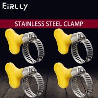 5 Pcs Adjustable Yellow Plastic Handle Hand Twist Hose Clamps Worm Driving 8-44mm 201 Stainless steel Pipe Clips For Tube