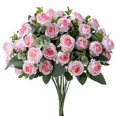 Pink Artificial Flower Roses Bouquet Eucalyptus White Peony Fake Flower Wedding Table Decoration Party Vases Room Home Decor Spine Supporters