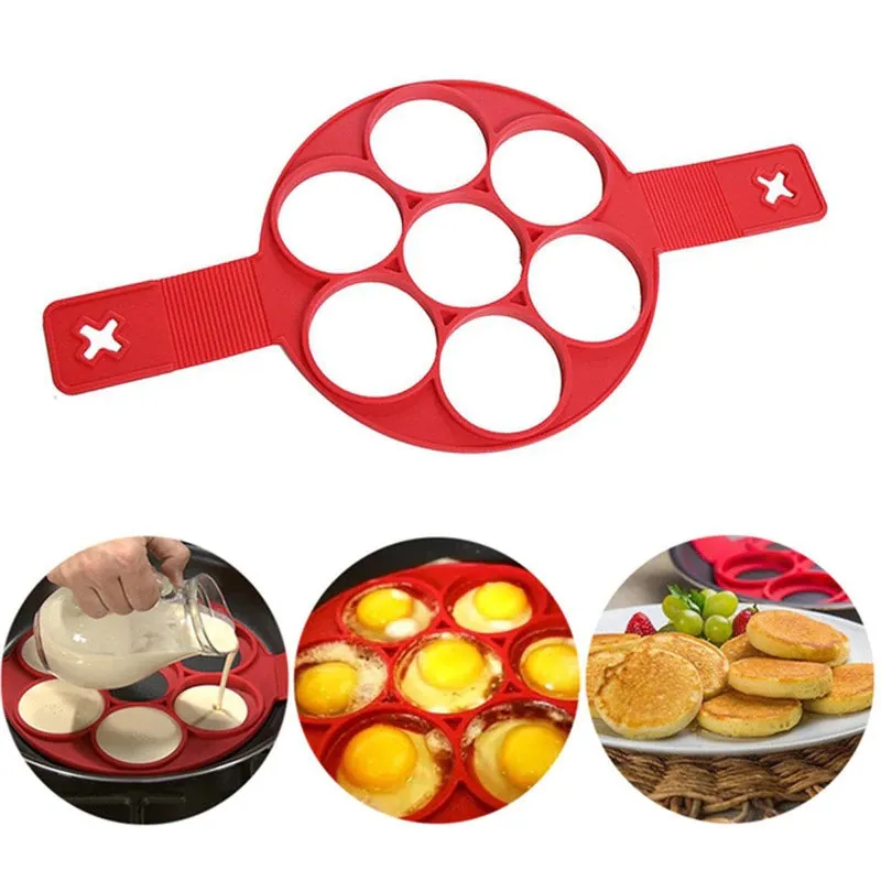 Life ＆ Kitchen Flip Cooker Pancakes Mold - Silicone Pancake Molds 7 Circles Reusable Non Stick Egg Mold Ring Pancake Maker - 2019 New Version