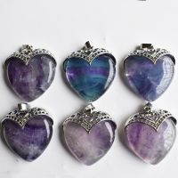 Fashion good quality natural fluorite stone Heart Pendant womens for jewelry making 6pcslot Wholesale free shipping