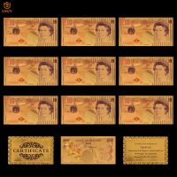 10Pcs/Lot British 24k Gold Banknote Set 10 Pounds Gold Plated 9999 Paper Money Bill Note Euro Banknote Collectible