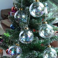 {Decwork}12ชิ้น Christmas Pine Tree Ornament แก้วใส Baubles Balls ตกแต่งคริสต์มาส2023 New Year Gifts