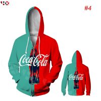 2023 style HX Coca-Cola Coke Cool 3D Print Hoodie Unisex Long Sleeve Zip Hoodie，can be customization