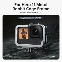 TELESIN Aluminium Alloy Frame Cage Double Clod Shoe With Battery Charging Port Side Clip Cover For Gopro Hero 11 10 9 Accessory